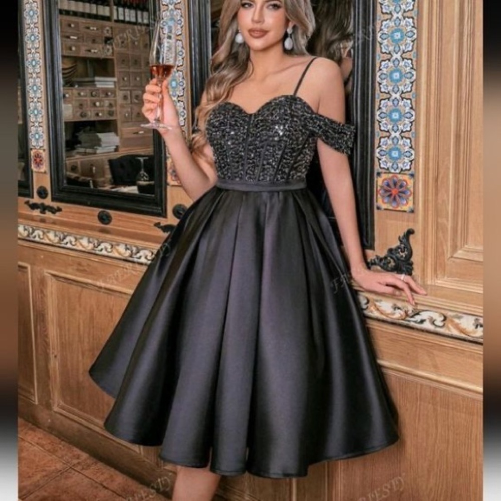 Elegant Black Beaded Bustier Dress